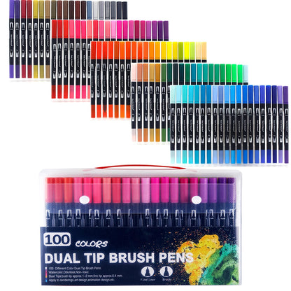 Dual-Tip Watercolor Brush Pens - Available in Sets of 12/24/36/48/60/72/100/120 Colors