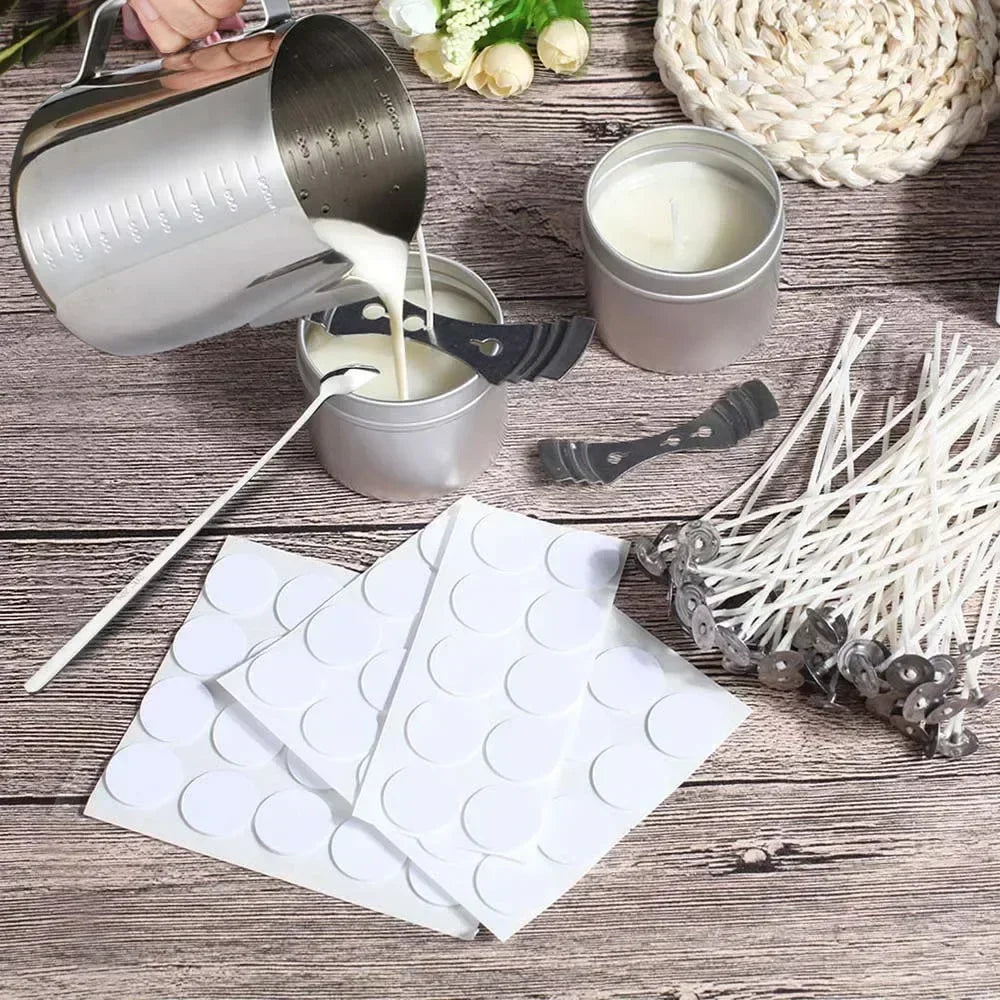 Candle Wicks Sets, Pre-Waxed Cotton Core Wicks with Base Stickers - Handmade Candle Making Tools