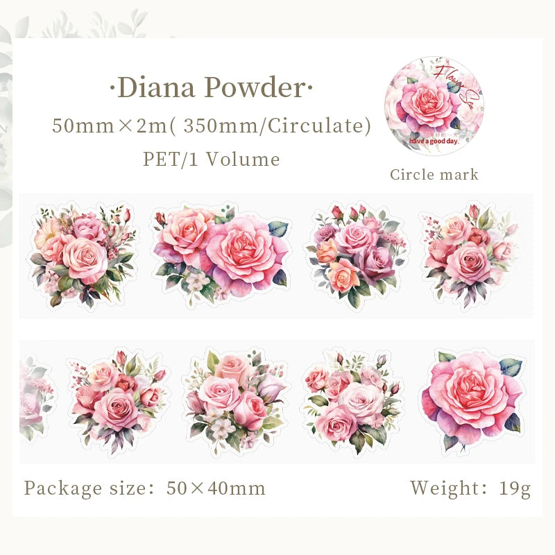 Pink Floral designed stickers 50mm x 2m roll PET