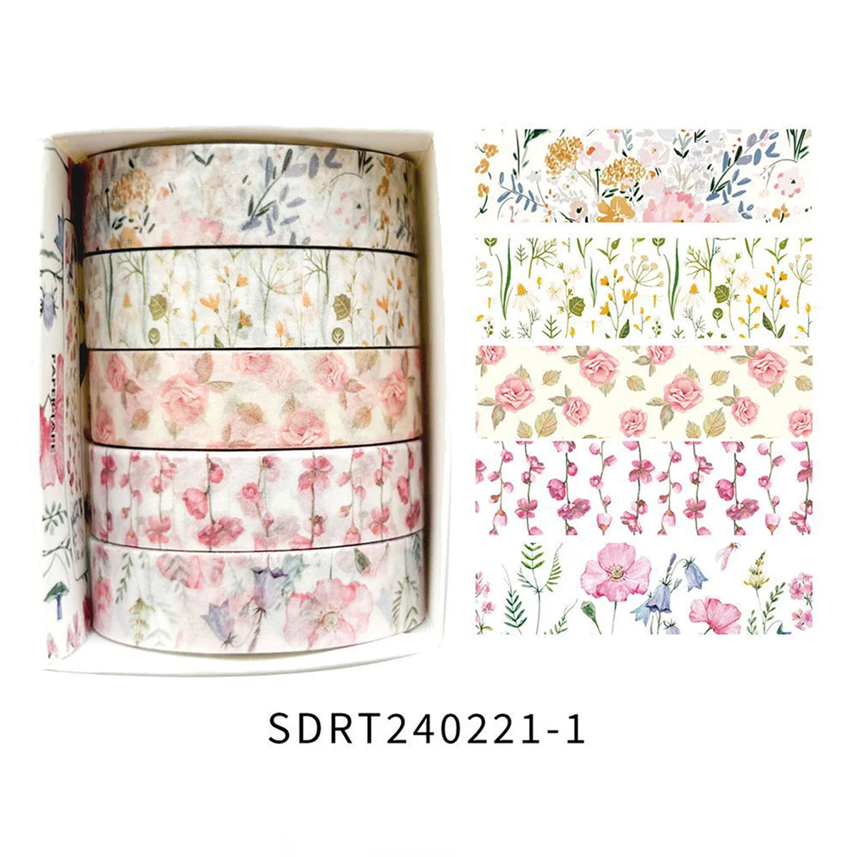 5 Rolls of Flower Washi Tape, Decorative tape for craft projects