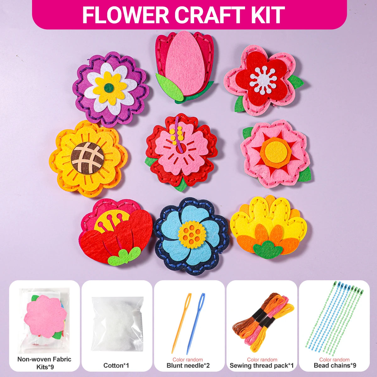 9-piece Floral Sewing Kit for Beginner Hand-Sewing
