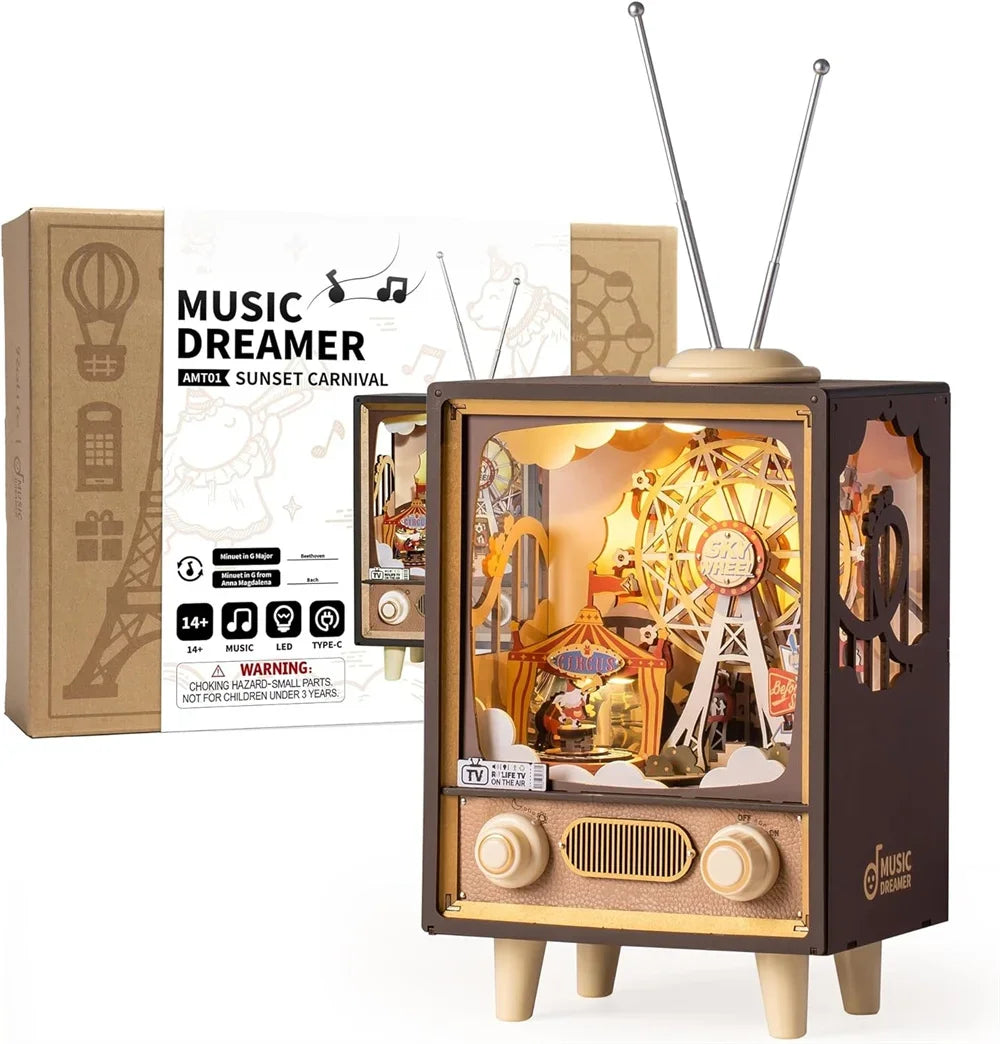 Music Box Carnival with Light 3D Wooden Puzzle Kit