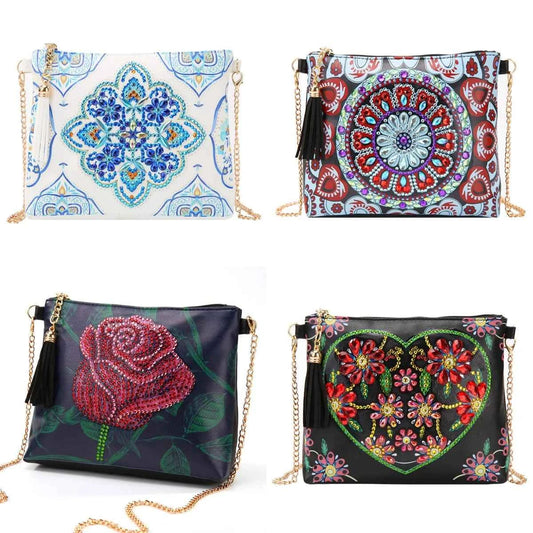 Floral Diamond Art Handbag Kit, PU Leather, 4 Designs