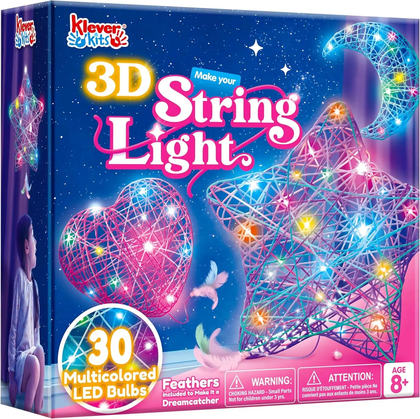 3D String Art Kit - Lights Up with 30 Multi-Colored LED Bulbs