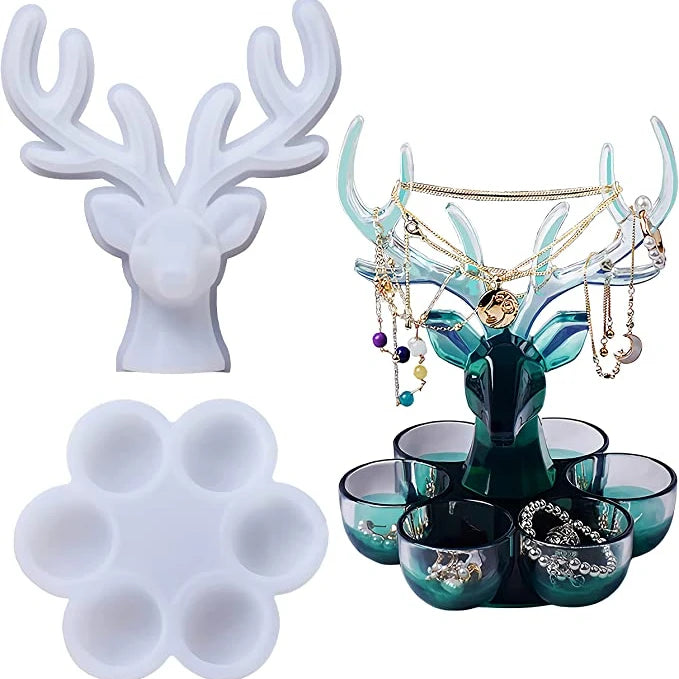 Deer Epoxy Resin Silicone Mold with a 6 Bowl-Shaped Container Base (Sold Separately)