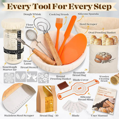 Complete Sourdough Baking Kit with Proofing Baskets, Starter Jar & Tools for Homemade Bread