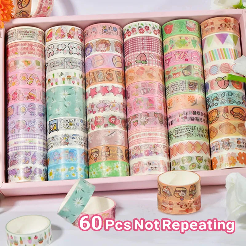 60 PCS Set Washi Tape: 1.5cm Adhesive Decorative Tape for Scrapbooking, Craft Projects