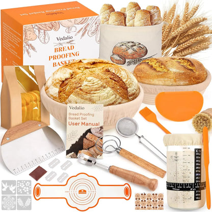 Complete Sourdough Baking Kit with Proofing Baskets, Starter Jar & Tools for Homemade Bread