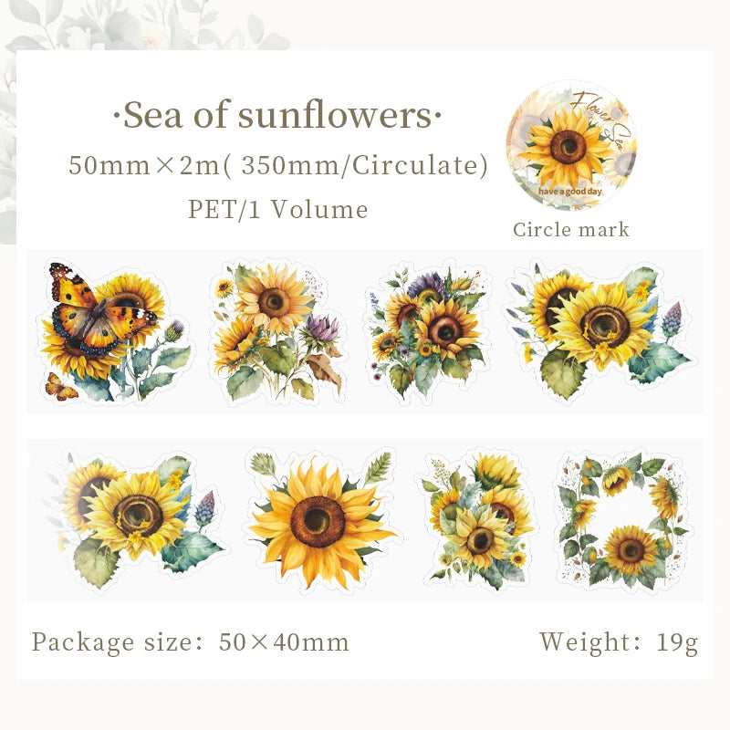 Sea of sunflowers sticker roll 50mm x 2m - PET