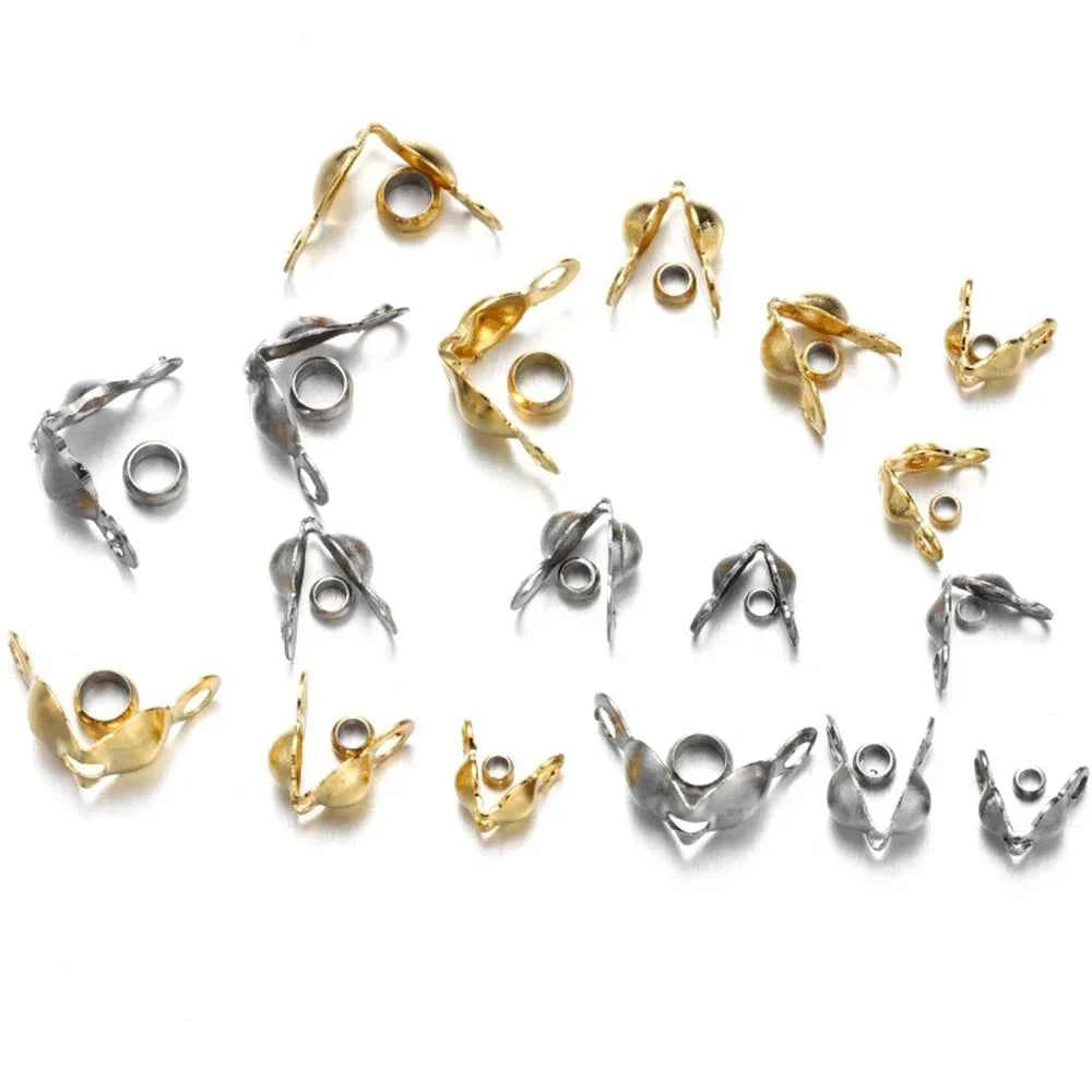 50pcs Stainless Steel and Gold Plated Connector Clasp Crimp End Beads for Bracelets, Necklaces - Jewelry Making Supplies