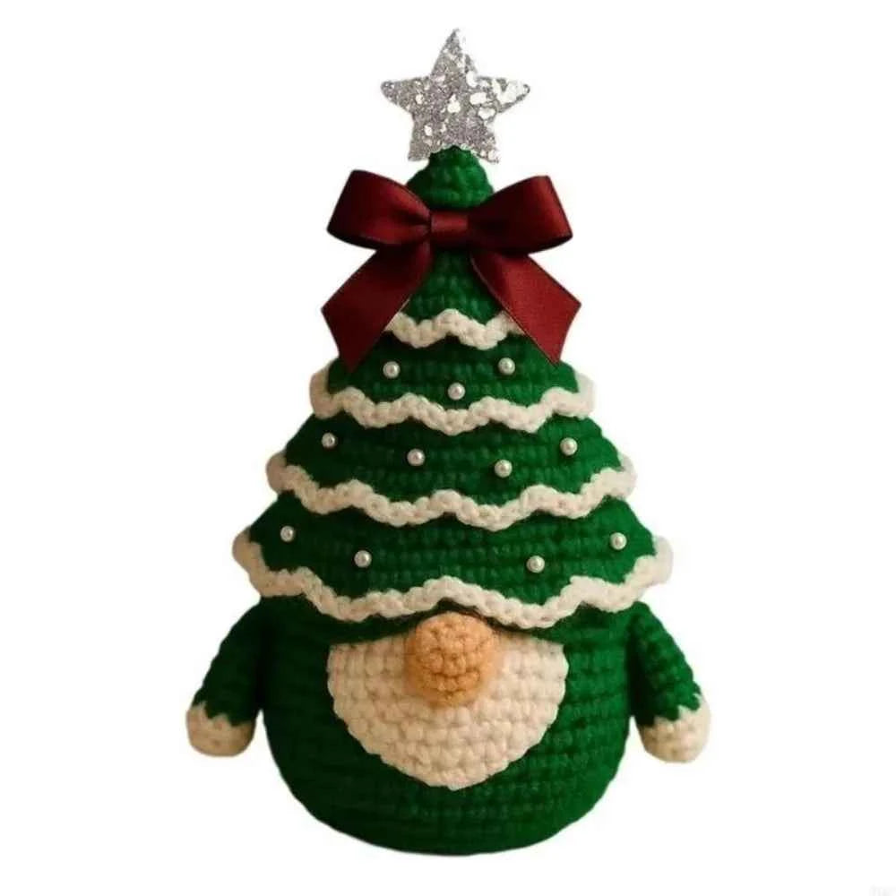 Crochet Christmas Tree Gnome Kit – DIY Ornament Set with Step-by-Step Guide, 5 Colors