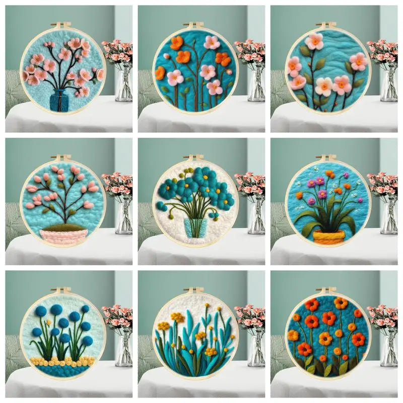 Wool Needle Felting Kits of Flowers with Frame
