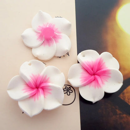 10pcs/Lots 30mm Polymer Clay Plumeria Rubra Flower Charming Petal Hole Diy Earrings Pendants Necklace Jewelry Making Materials