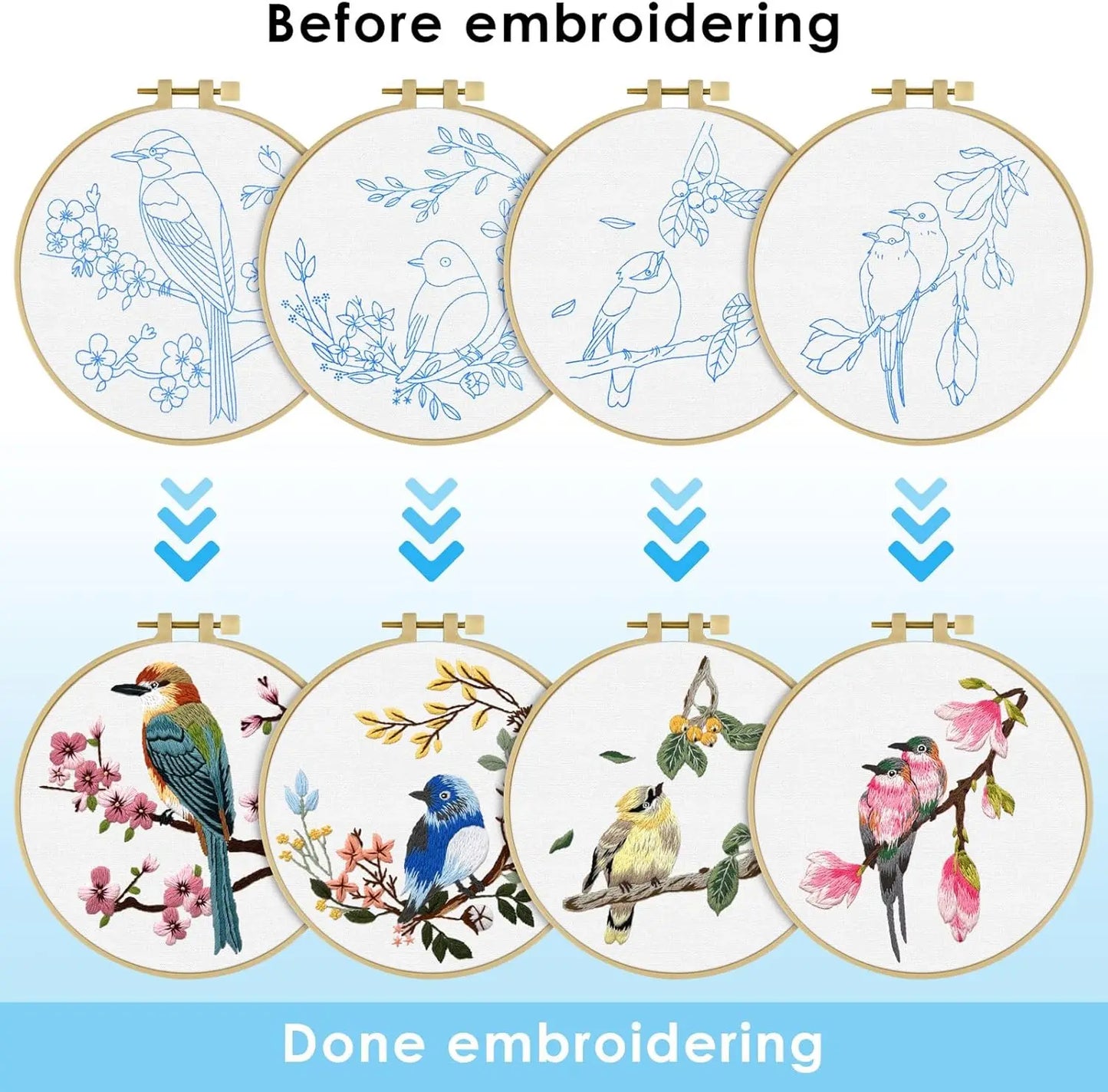 4 Sets of Birds - Beginner Embroidery Kit