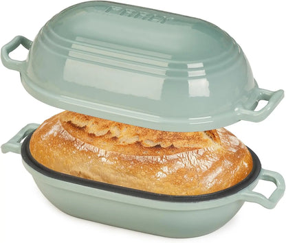 Enameled Cast Iron Dutch Oven for Sourdough Bread Baking, 2.8QT Oval Pan with Lid