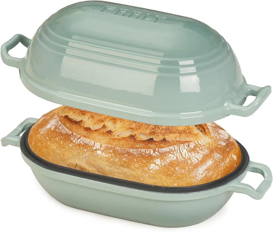 Enameled Cast Iron Dutch Oven for Sourdough Bread Baking, 2.8QT Oval Pan with Lid