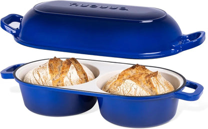 Enameled Cast Iron Double Bread Baking Pan - 16.5cm Diameter, Oven Safe to 500°F, Dark Blue