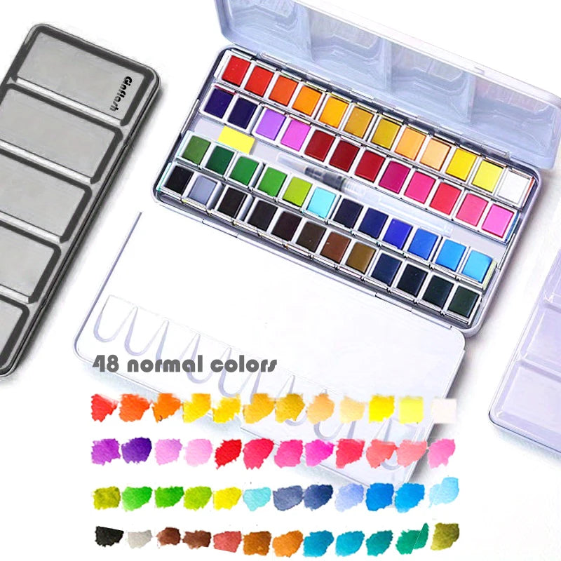 Ginflash 48 or 24  Watercolor Paint Set With Paint Brush