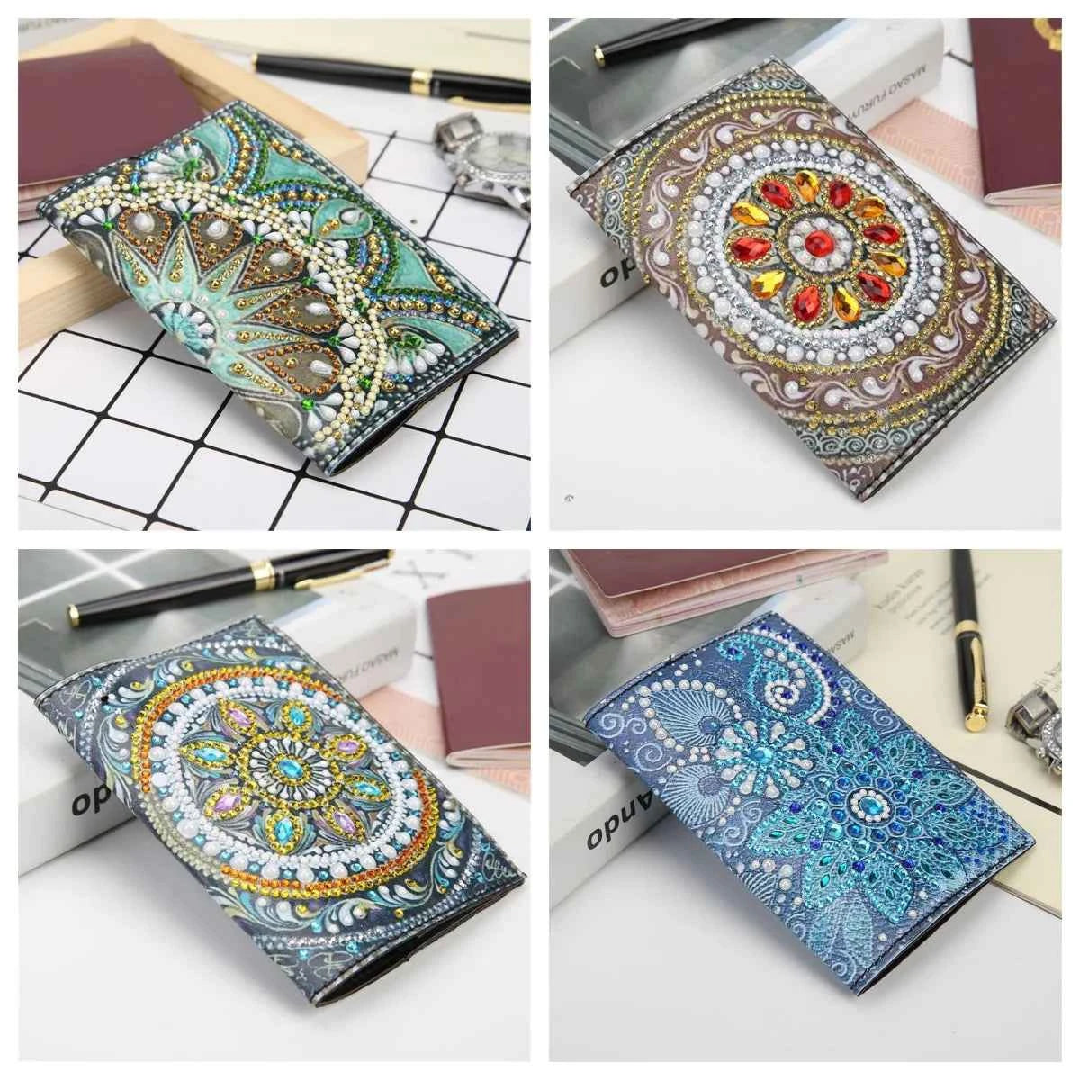 Floral Diamond Art Passport Holder, PU Leather, 4 Color Options