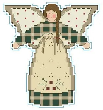 Angel crossed stitched figure with her with wings and arms out