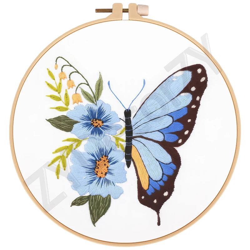 Butterfly, Animals and Flowers Embroidery Kits - 20x20cm