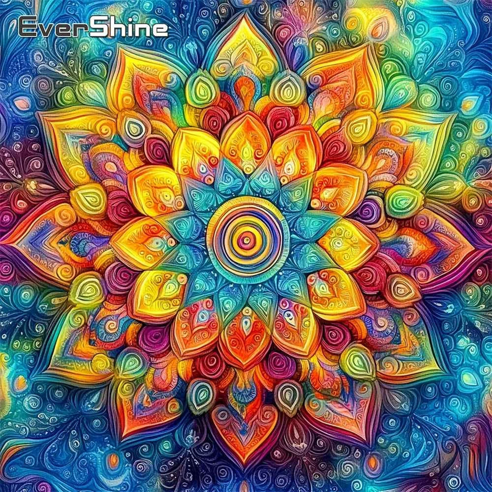 5D Mandala Diamond Painting Kit, Full Drill, Round or Square, 4 Sizes