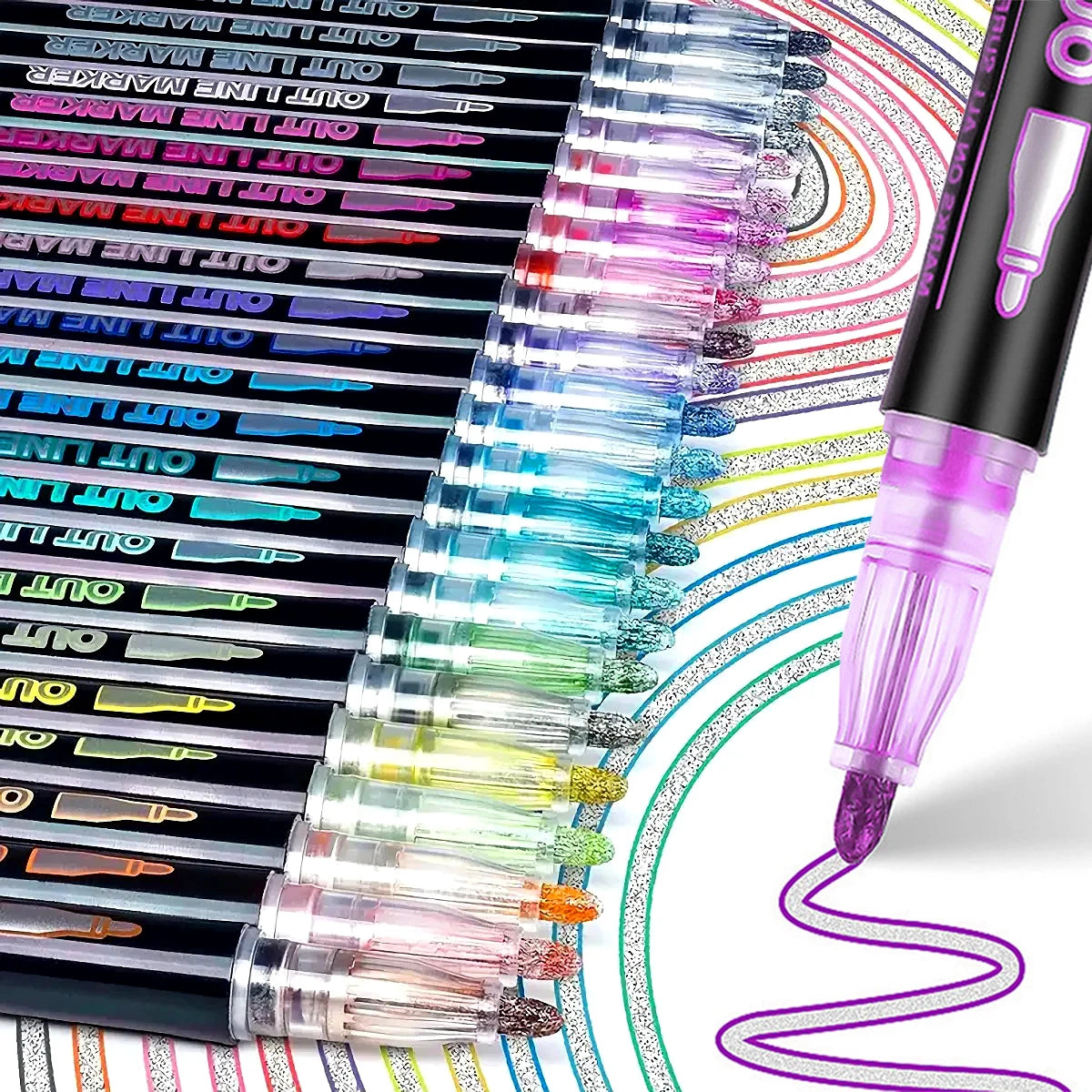 Set of 36 Outline Metallic Glitter Pens
