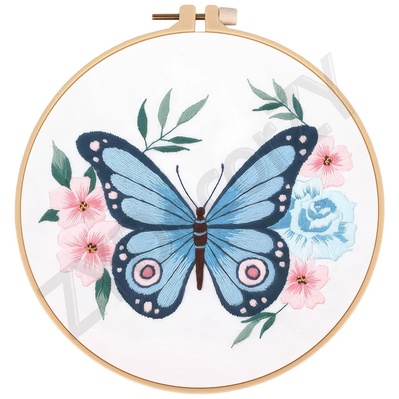 Butterfly, Animals and Flowers Embroidery Kits - 20x20cm