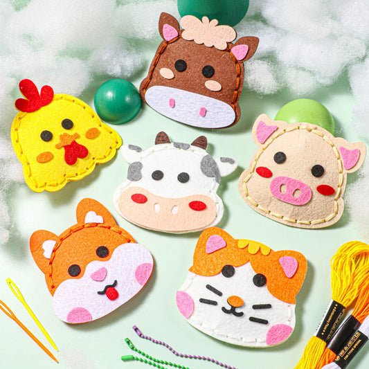 6-piece Farm Animal Beginner Hand Sewing Kit