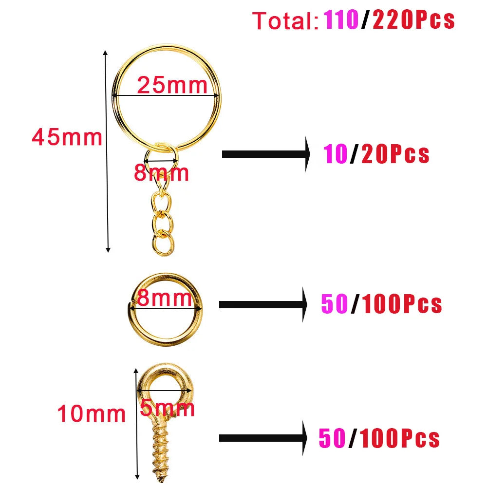 110/220Pcs Keychain - Open Jump Rings, Eye Pins for Epoxy Resin Key Chains