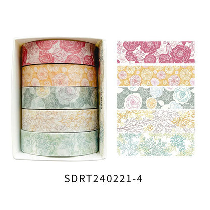 5 Rolls of Flower Washi Tape, Decorative tape for craft projects