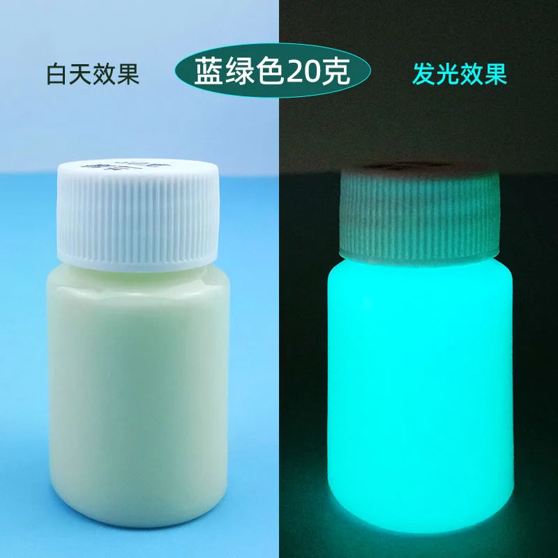 Bottle of blue-green luminescent pigment for resin projects