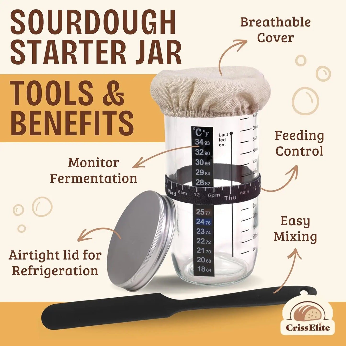 Complete Sourdough Bread Baking Kit with Glass Jar, Proofing Baskets & Essential Tools for Home Artisan Baking