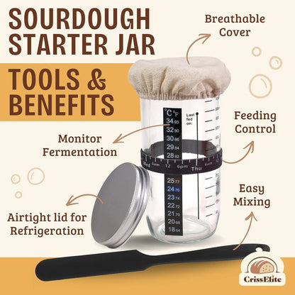 Complete Sourdough Bread Baking Kit with Glass Jar, Proofing Baskets & Essential Tools for Home Artisan Baking
