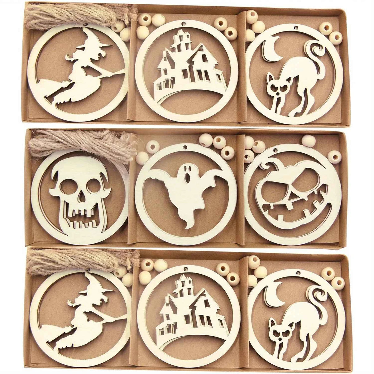 Unfinished Wood Halloween Ornaments, 12-Pack Paintable Hanging Cutouts