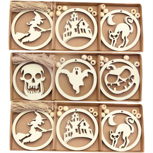 Unfinished Wood Halloween Ornaments, 12-Pack Paintable Hanging Cutouts