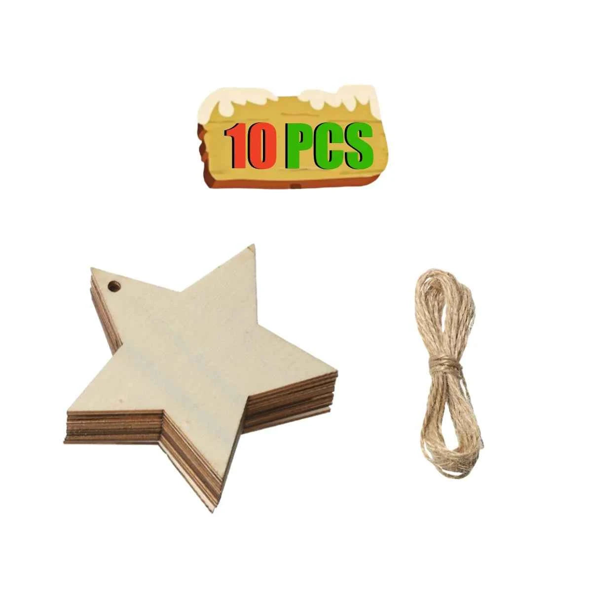 Blank Wooden Christmas Ornaments with Hanging Cord – 10-Piece Pack, 7 Shapes to Paint