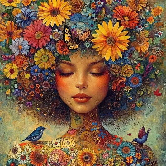 Diamond Art Painting - Flower Woman, Round or Square - Different Sizes Available