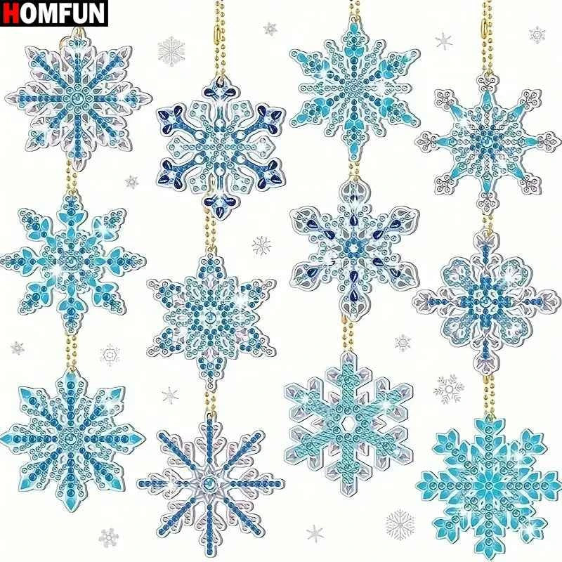 Snowflake Diamond Art Keychain Kit, 12-Pack Double-Sided Christmas Ornaments