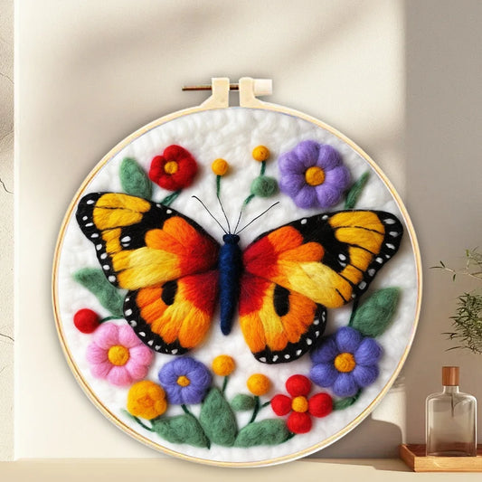 Butterfly Wool Felting Kits with 20x20cm Embroidery Hoop Frame