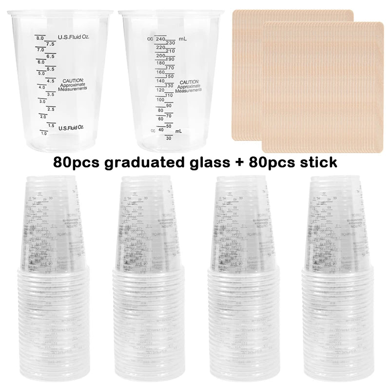 8oz Disposable Plastic Measuring Cups with Stirring Sticks for Epoxy Resin Mixing or Candle Wax Dying