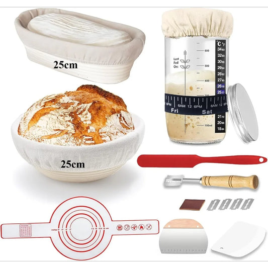 Sourdough Bread Baking Kit - Includes Bread Proofing Baskets, Silicone Baking Mat, Starter Jar, and Bread Making Tools