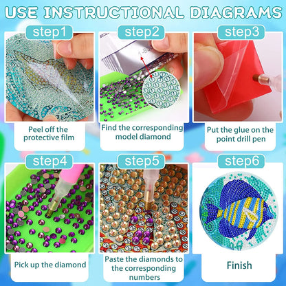 6 Pcs Set of Diamond Art Coasters - Various Designs
