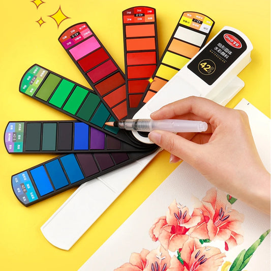Foldable Travel Watercolor Set With Water Brush Pen - 18/24/36 colors