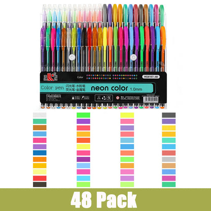 Glitter Neon Gel Pens - Sets of 24, 35, 48, or 60 Colored Metallic Glitter Pens