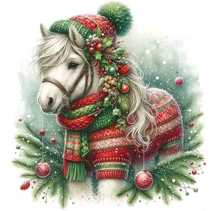 Christmas Animals Stamped Cross Stitch Kit – 11CT Printed Canvas, 6 Designs, 30 or 40 cm