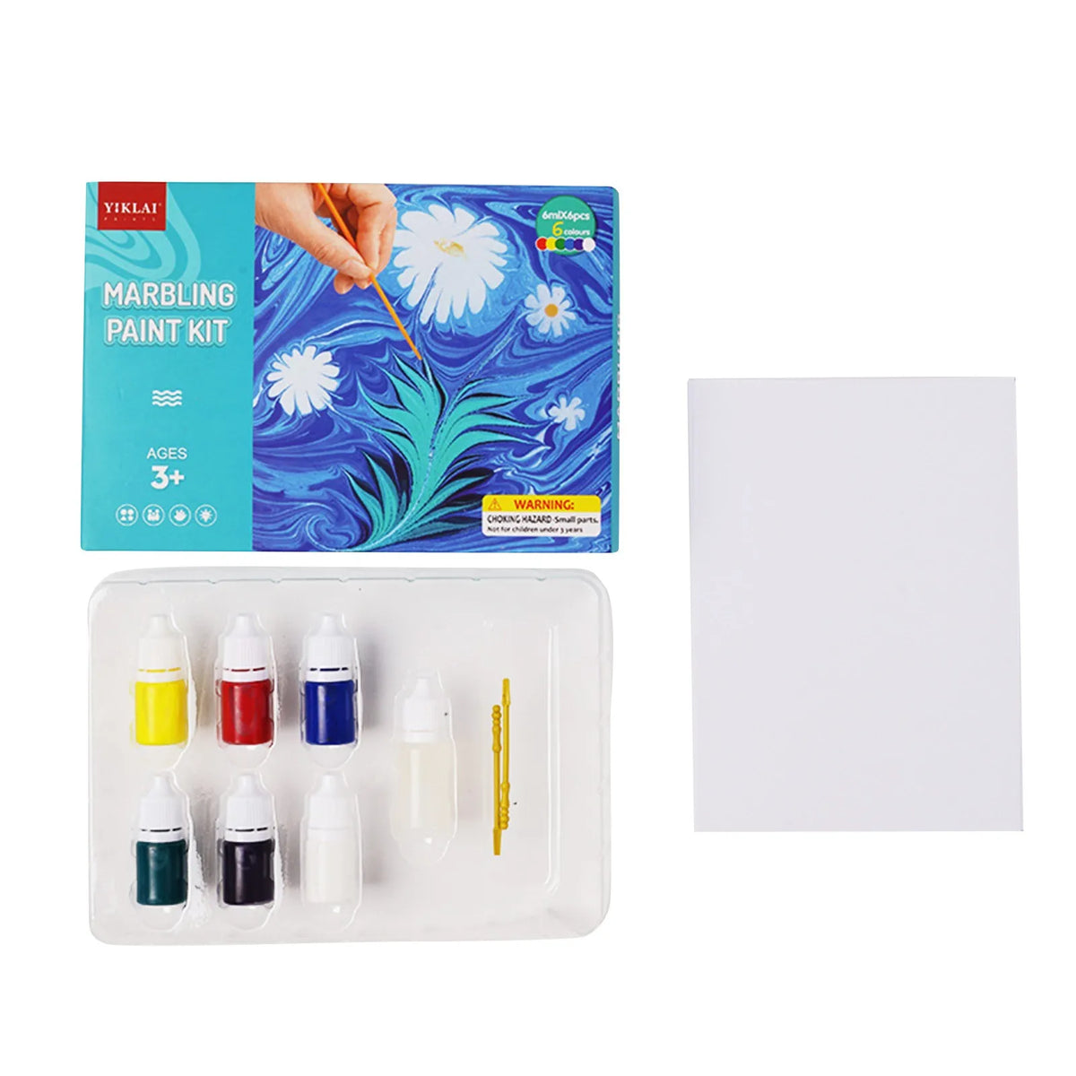 Marbling paint kit with paint bottles, sticks and paper 