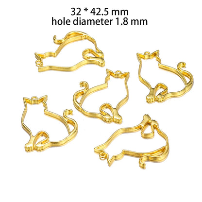 5Pcs/Gold Color Alloy - Hallow Cat Molds for UV Resin -  Handmade Jewelry Making Accessory