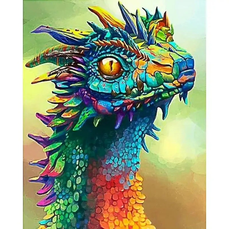 Colorful dragon head illustration on a gradient colored background