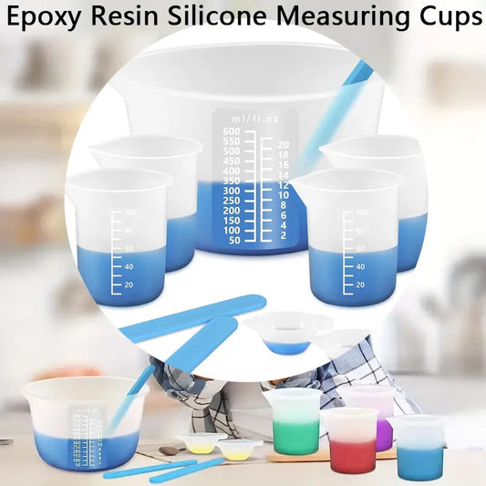 Set of Silicone Measuring Cups and Stir Sticks for Epoxy Resin Molds and Candle Making